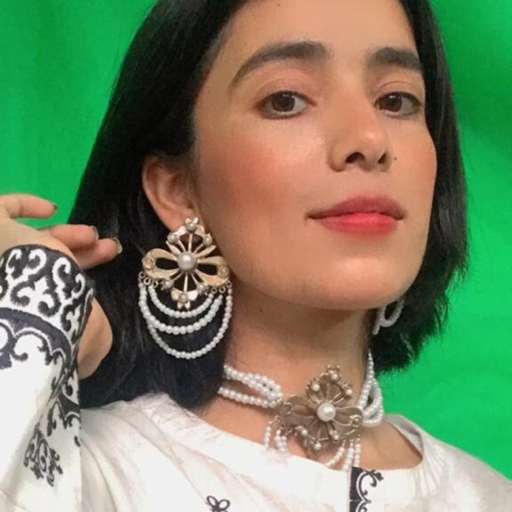 Handmade Pearl Jewelry Set: Brass Floral Motif, Tribal Ethnic Design